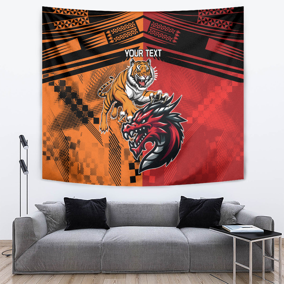 Custom Dragons and Tigers Tapestry Rugby Mascot With Sporty Style - Vibe Hoodie Shop