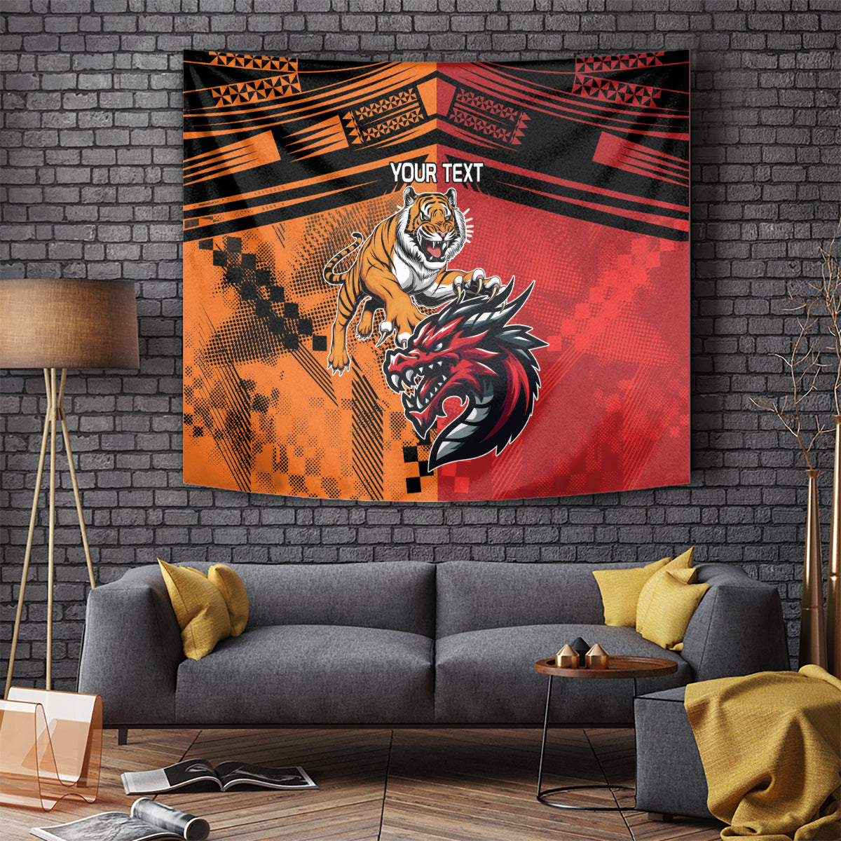 Custom Dragons and Tigers Tapestry Rugby Mascot With Sporty Style - Vibe Hoodie Shop