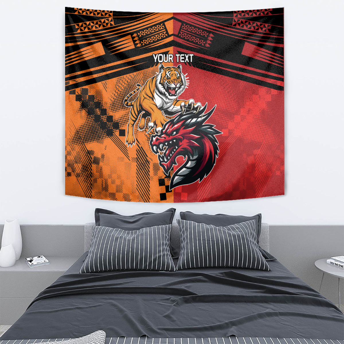 Custom Dragons and Tigers Tapestry Rugby Mascot With Sporty Style - Vibe Hoodie Shop