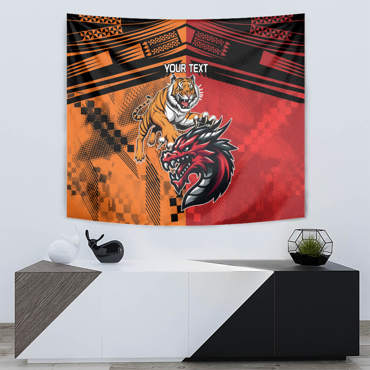 Custom Dragons and Tigers Tapestry Rugby Mascot With Sporty Style - Vibe Hoodie Shop