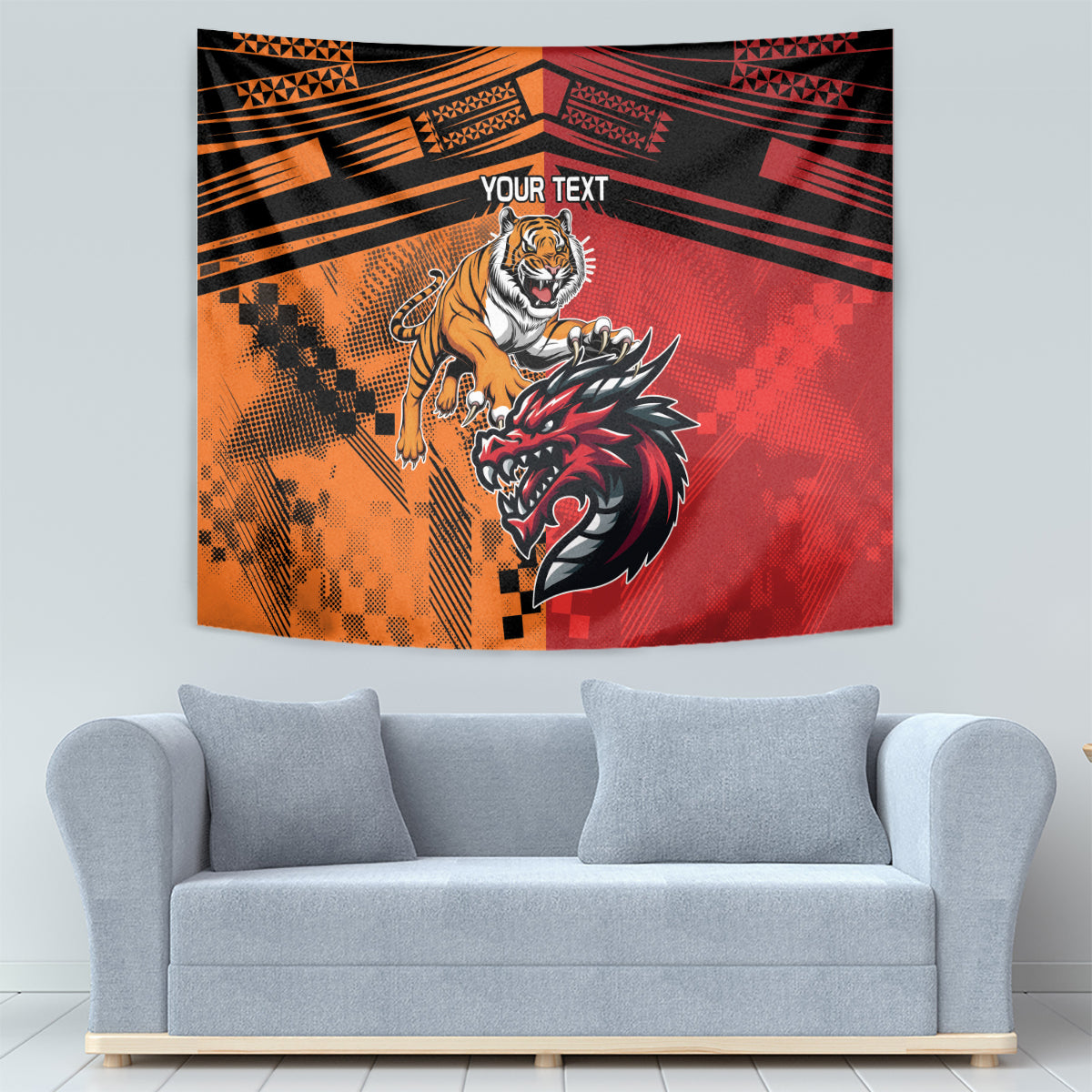 Custom Dragons and Tigers Tapestry Rugby Mascot With Sporty Style - Vibe Hoodie Shop