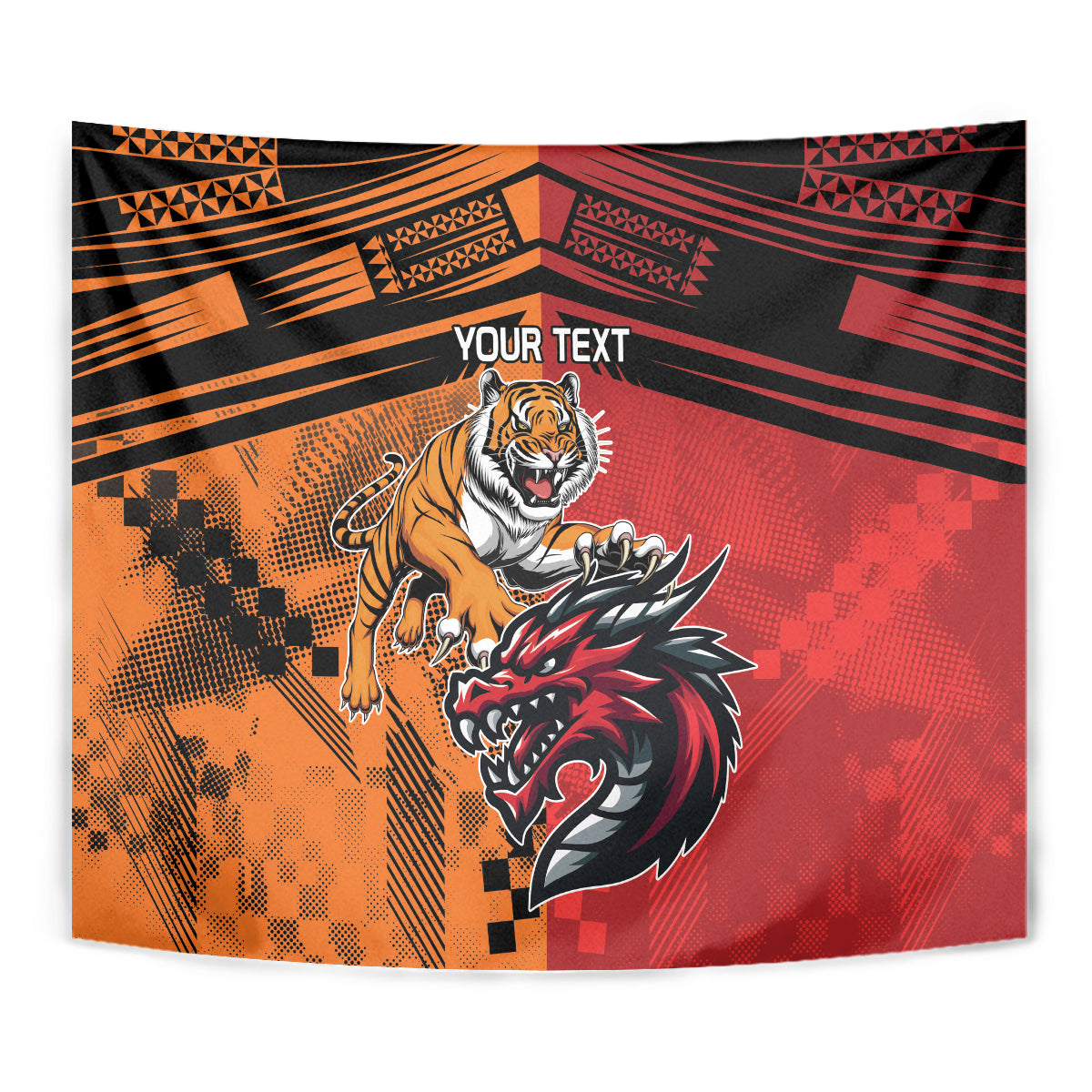 Custom Dragons and Tigers Tapestry Rugby Mascot With Sporty Style - Vibe Hoodie Shop