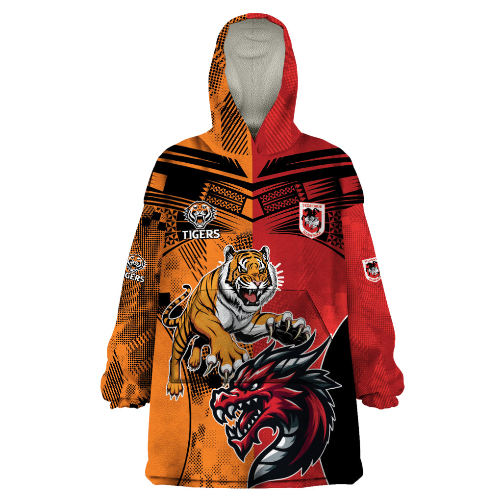 Custom Dragons and Tigers Wearable Blanket Hoodie Rugby Mascot With Sporty Style - Vibe Hoodie Shop