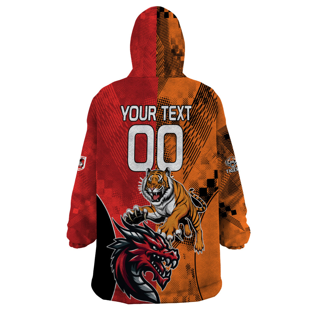 Custom Dragons and Tigers Wearable Blanket Hoodie Rugby Mascot With Sporty Style - Vibe Hoodie Shop