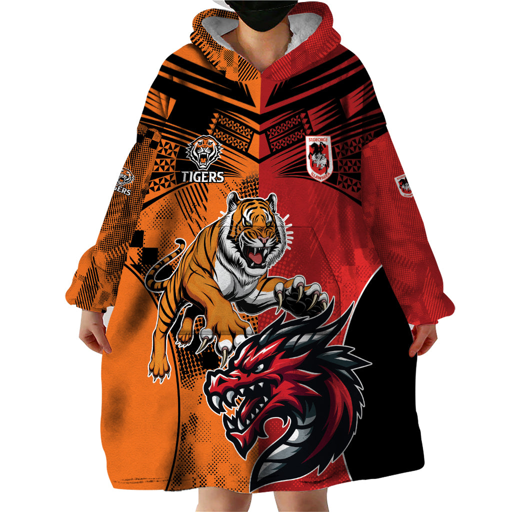 Custom Dragons and Tigers Wearable Blanket Hoodie Rugby Mascot With Sporty Style - Vibe Hoodie Shop