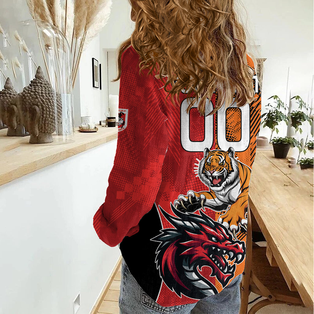 Custom Dragons and Tigers Women Casual Shirt Rugby Mascot With Sporty Style - Vibe Hoodie Shop