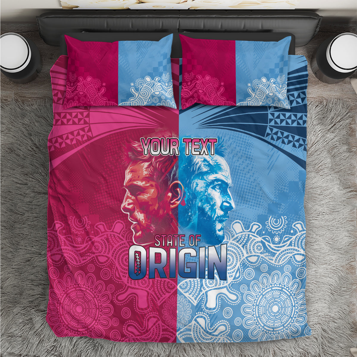 Custom New South Wales and Queensland Bedding Set Rugby Mascot With Sporty Style - Vibe Hoodie Shop
