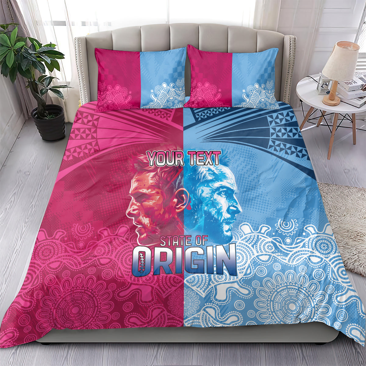 Custom New South Wales and Queensland Bedding Set Rugby Mascot With Sporty Style - Vibe Hoodie Shop
