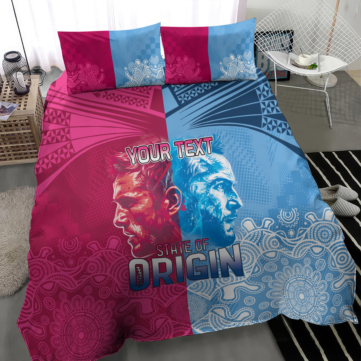 Custom New South Wales and Queensland Bedding Set Rugby Mascot With Sporty Style - Vibe Hoodie Shop