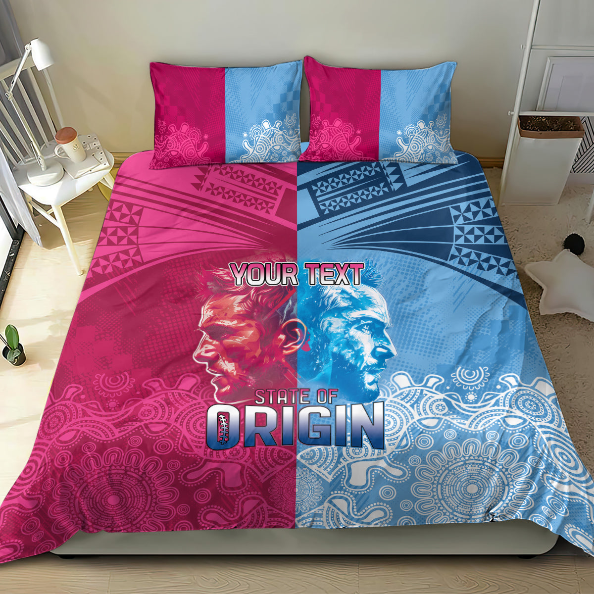 Custom New South Wales and Queensland Bedding Set Rugby Mascot With Sporty Style - Vibe Hoodie Shop