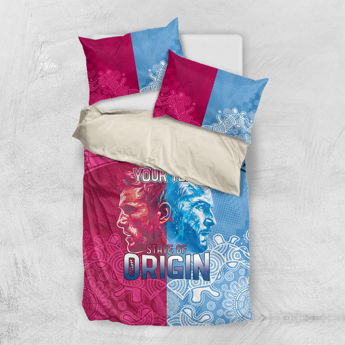 Custom New South Wales and Queensland Bedding Set Rugby Mascot With Sporty Style - Vibe Hoodie Shop