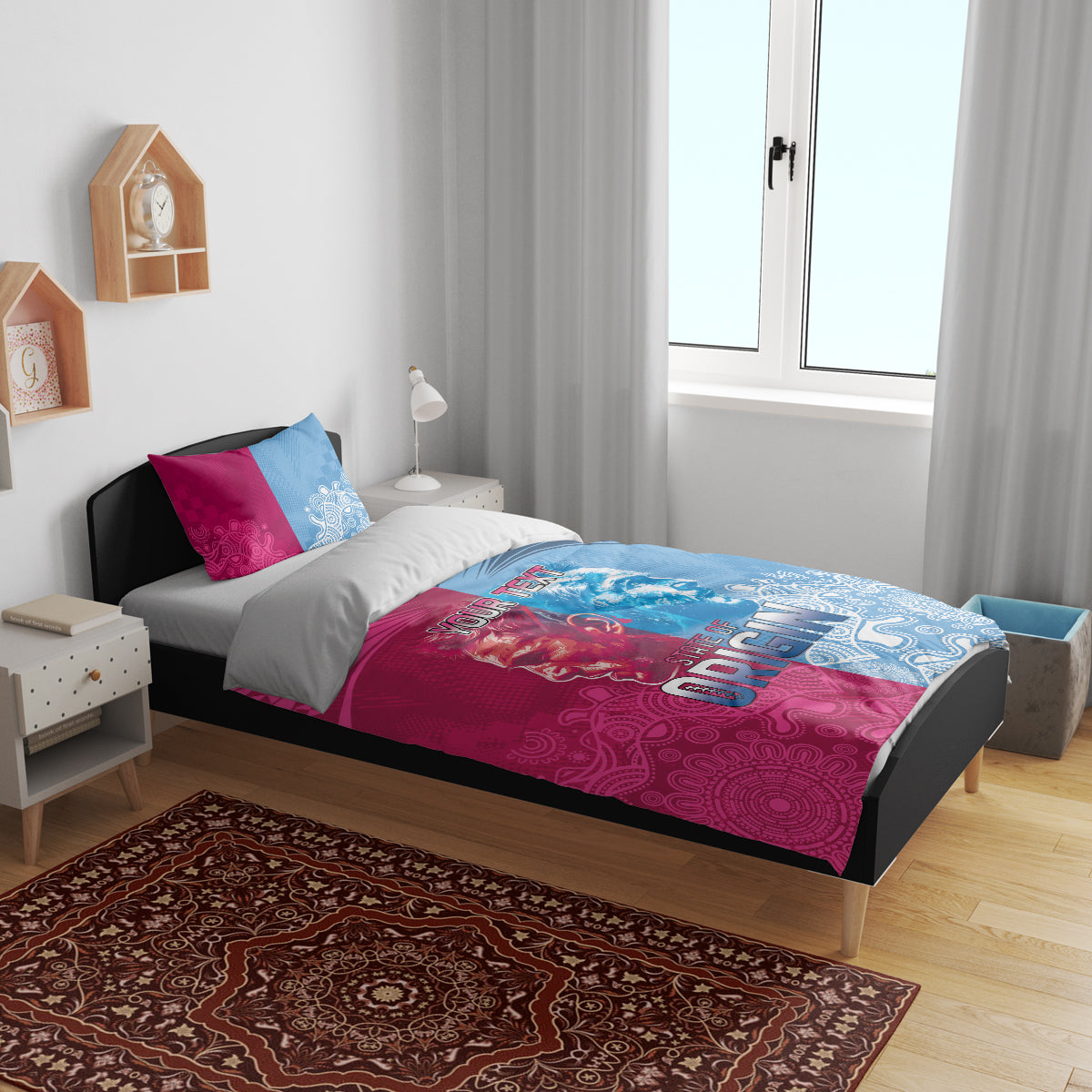 Custom New South Wales and Queensland Bedding Set Rugby Mascot With Sporty Style - Vibe Hoodie Shop