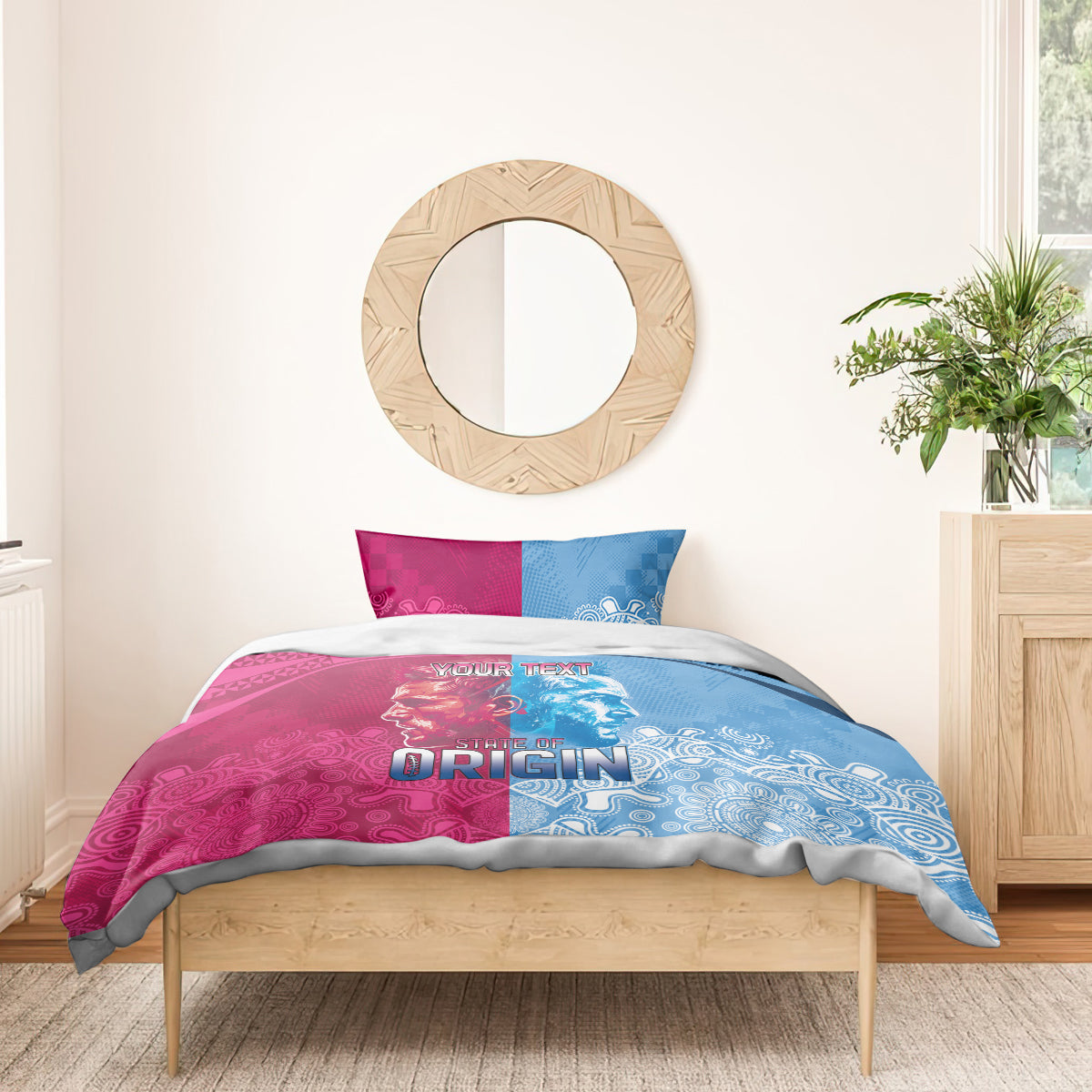 Custom New South Wales and Queensland Bedding Set Rugby Mascot With Sporty Style - Vibe Hoodie Shop