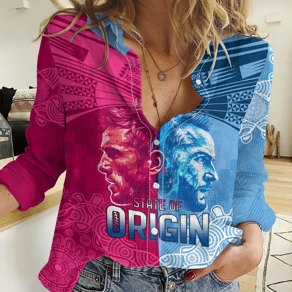 Custom New South Wales and Queensland Women Casual Shirt Rugby Mascot With Sporty Style - Vibe Hoodie Shop