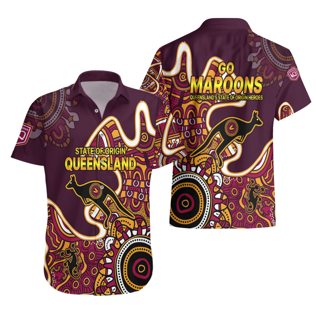 Queensland Rugby Hawaiian Shirt State of Origin Go Maroons Indigenous Tribal - Vibe Hoodie Shop