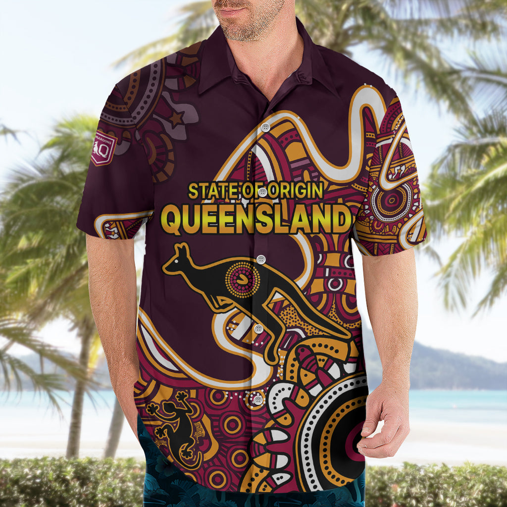 Queensland Rugby Hawaiian Shirt State of Origin Go Maroons Indigenous Tribal - Vibe Hoodie Shop