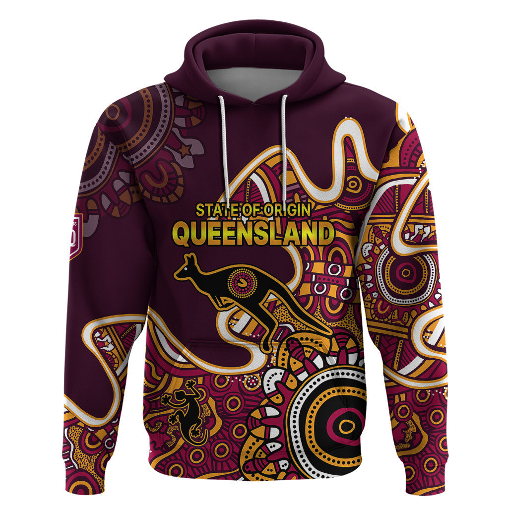 Queensland Rugby Hoodie State of Origin Go Maroons Indigenous Tribal LT9 - Vibe Hoodie Shop