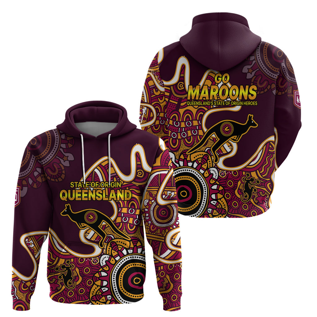 Queensland Rugby Hoodie State of Origin Go Maroons Indigenous Tribal LT9 - Vibe Hoodie Shop