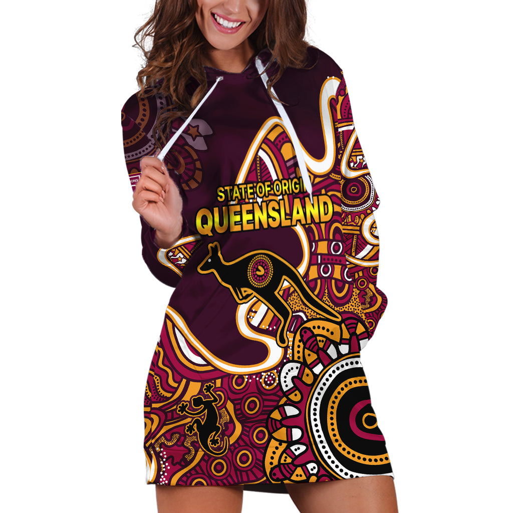 Queensland Rugby Hoodie Dress State of Origin Go Maroons Indigenous Tribal - Vibe Hoodie Shop