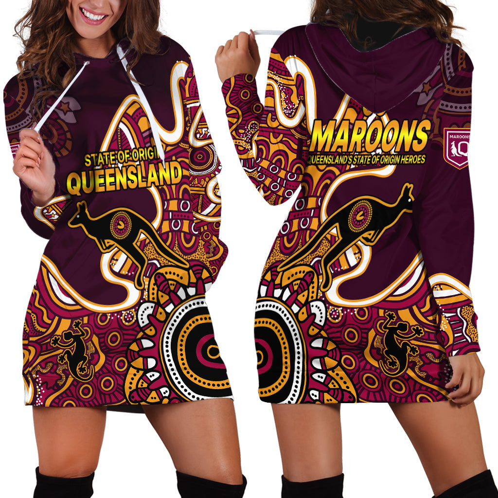 Queensland Rugby Hoodie Dress State of Origin Go Maroons Indigenous Tribal - Vibe Hoodie Shop