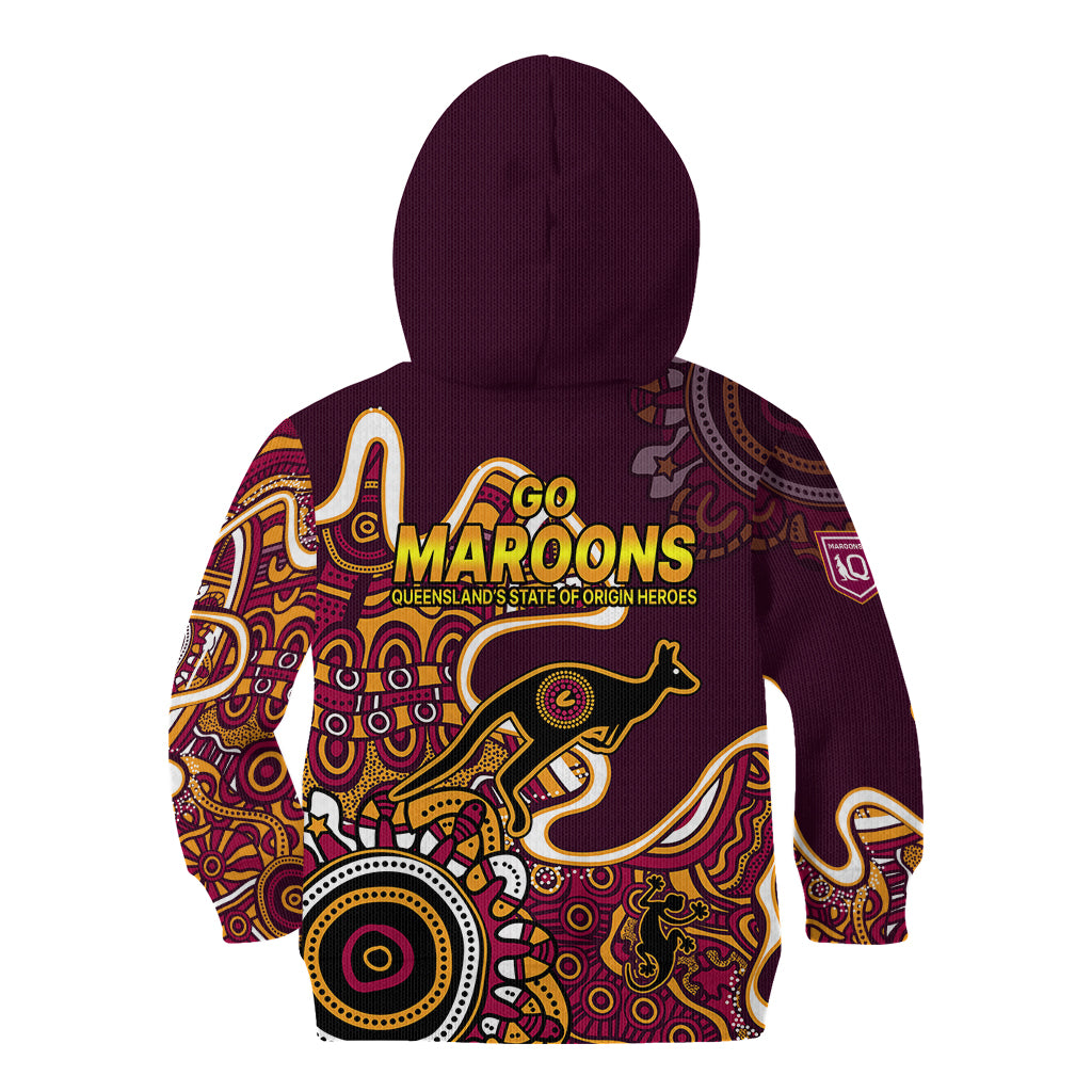 Queensland Rugby Kid Hoodie State of Origin Go Maroons Indigenous Tribal - Vibe Hoodie Shop