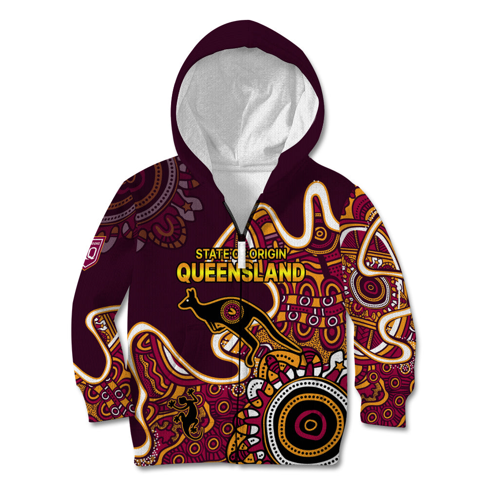 Queensland Rugby Kid Hoodie State of Origin Go Maroons Indigenous Tribal - Vibe Hoodie Shop