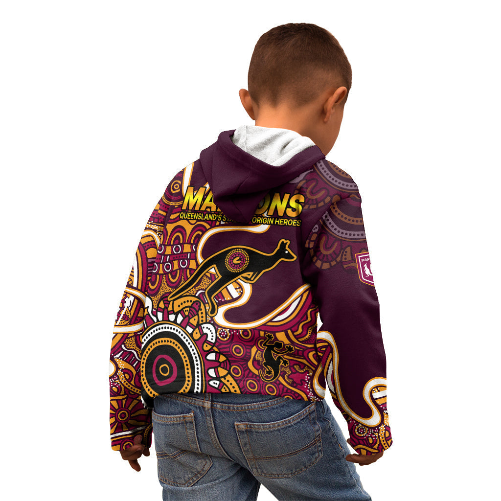 Queensland Rugby Kid Hoodie State of Origin Go Maroons Indigenous Tribal - Vibe Hoodie Shop