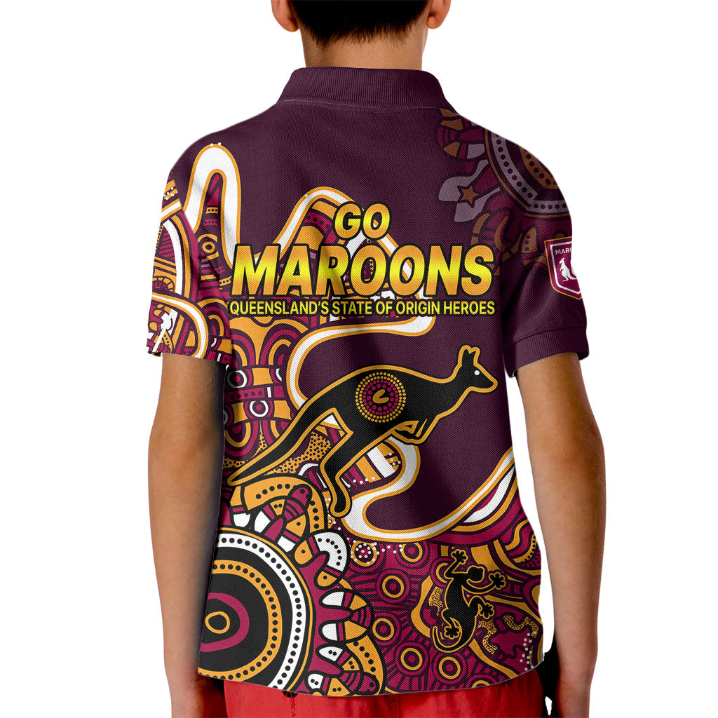 Queensland Rugby Kid Polo Shirt State of Origin Go Maroons Indigenous Tribal - Vibe Hoodie Shop