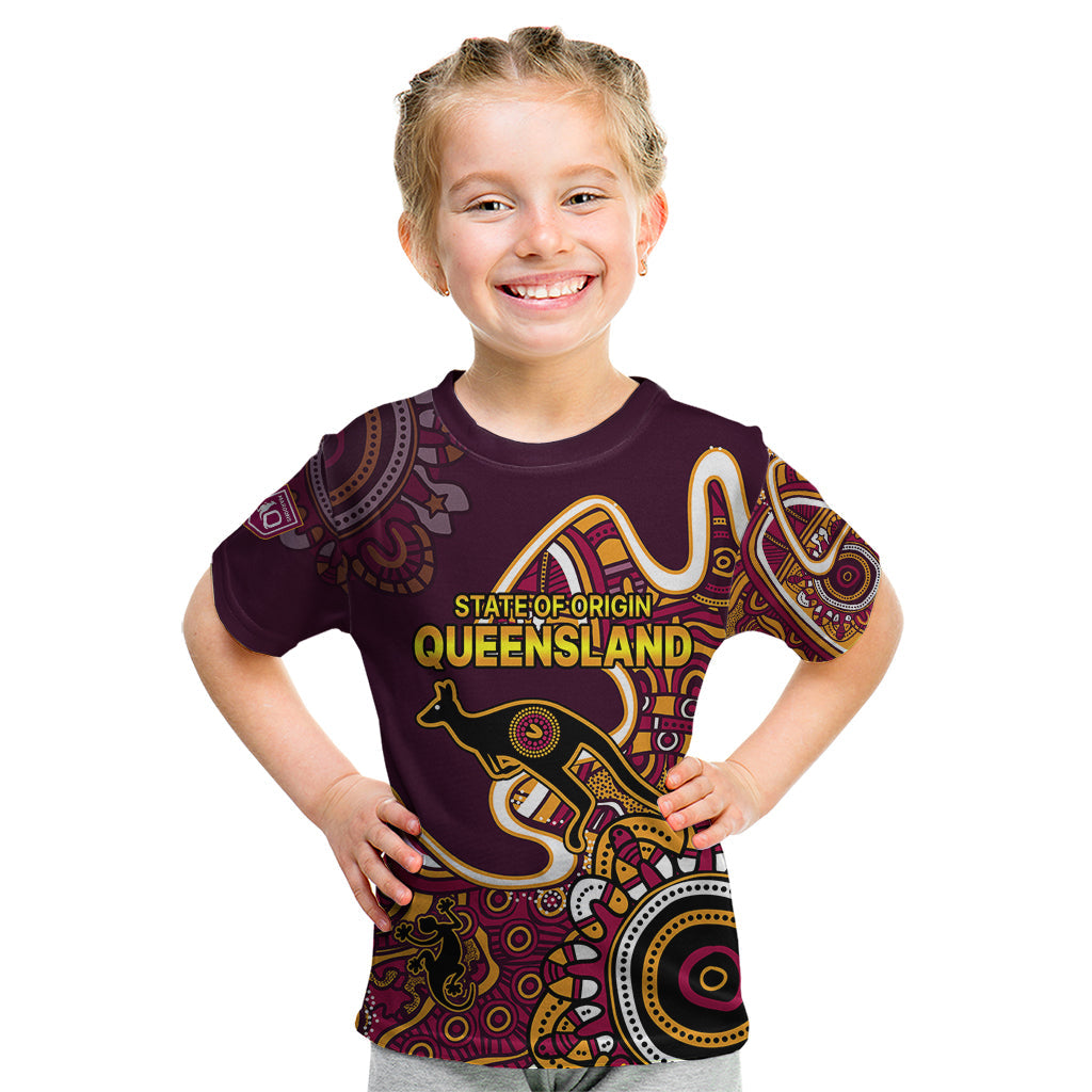 Queensland Rugby Kid T Shirt State of Origin Go Maroons Indigenous Tribal - Vibe Hoodie Shop