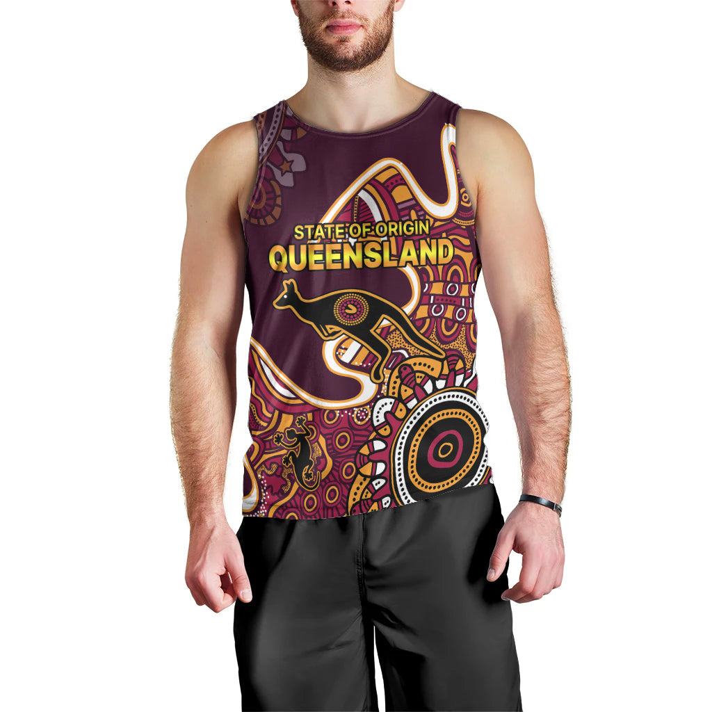 Queensland Rugby Men Tank Top State of Origin Go Maroons Indigenous Tribal - Vibe Hoodie Shop