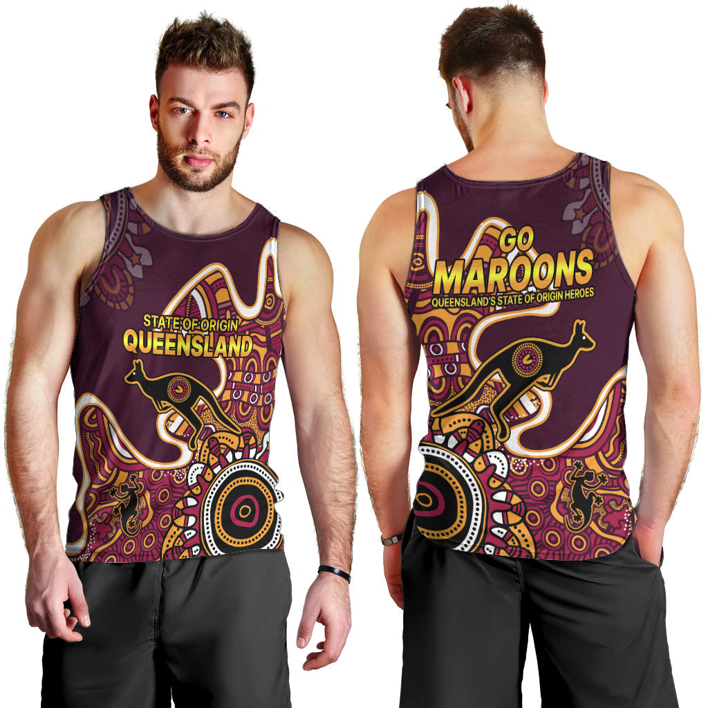 Queensland Rugby Men Tank Top State of Origin Go Maroons Indigenous Tribal - Vibe Hoodie Shop