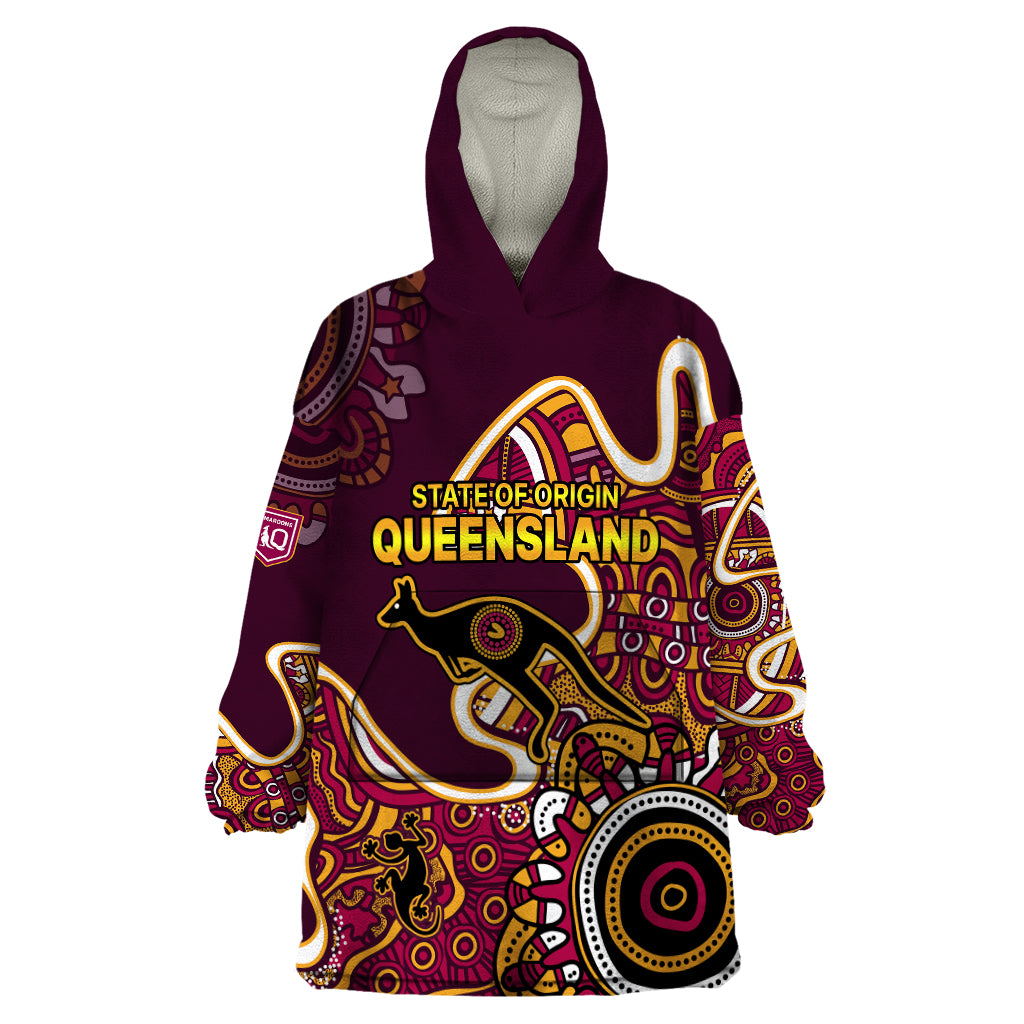 Queensland Rugby Wearable Blanket Hoodie State of Origin Go Maroons Indigenous Tribal - Vibe Hoodie Shop