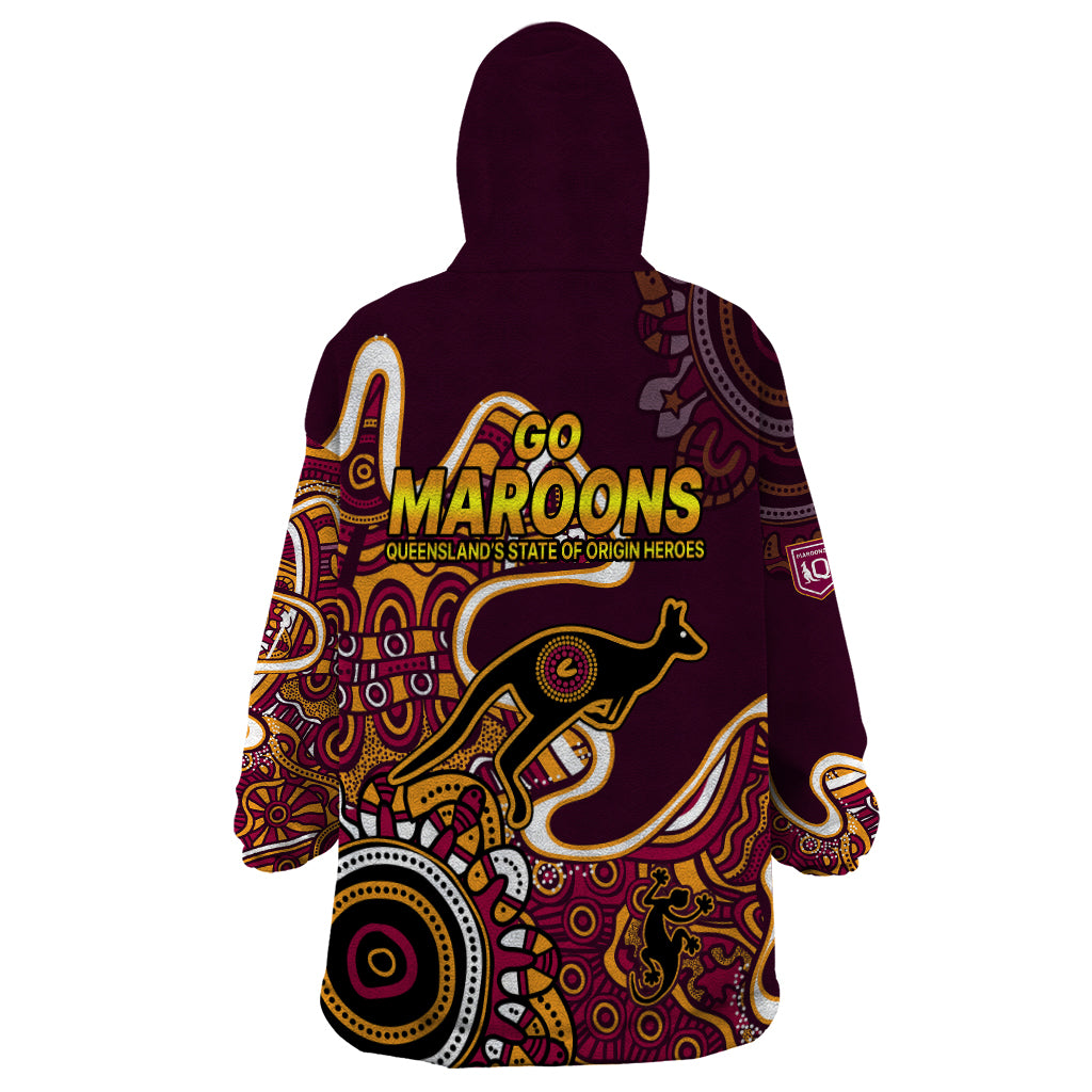 Queensland Rugby Wearable Blanket Hoodie State of Origin Go Maroons Indigenous Tribal - Vibe Hoodie Shop