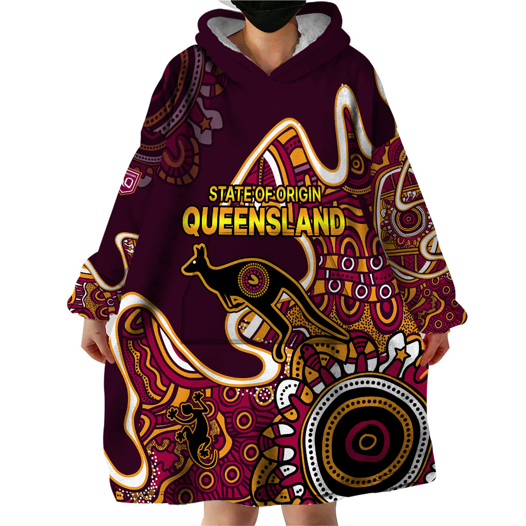 Queensland Rugby Wearable Blanket Hoodie State of Origin Go Maroons Indigenous Tribal - Vibe Hoodie Shop