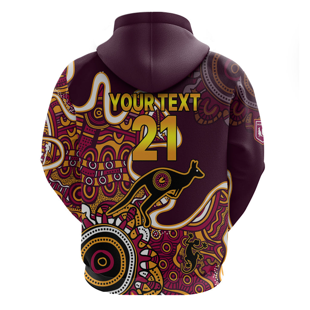 (Custom Text and Number) Queensland Rugby Hoodie State of Origin Go Maroons Indigenous Tribal LT9 - Vibe Hoodie Shop