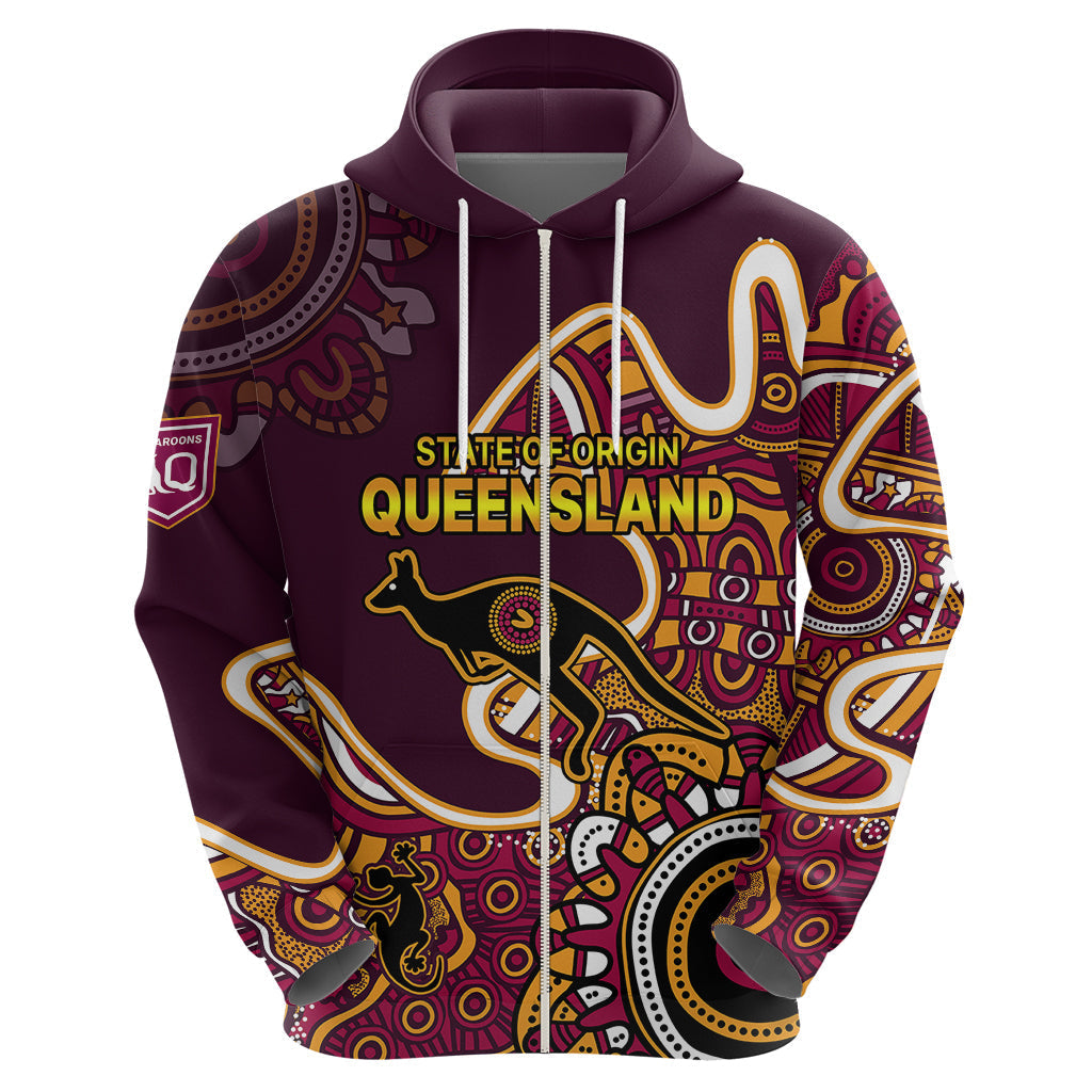 (Custom Text and Number) Queensland Rugby Hoodie State of Origin Go Maroons Indigenous Tribal LT9 - Vibe Hoodie Shop