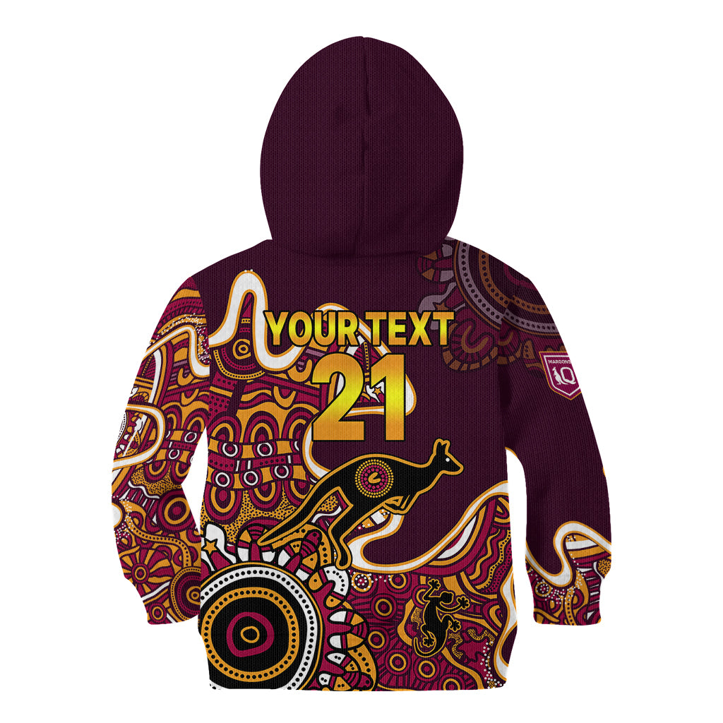 (Custom Text and Number) Queensland Rugby Kid Hoodie State of Origin Go Maroons Indigenous Tribal - Vibe Hoodie Shop