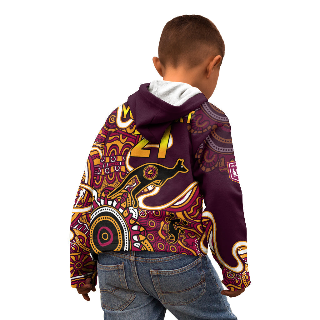 (Custom Text and Number) Queensland Rugby Kid Hoodie State of Origin Go Maroons Indigenous Tribal - Vibe Hoodie Shop