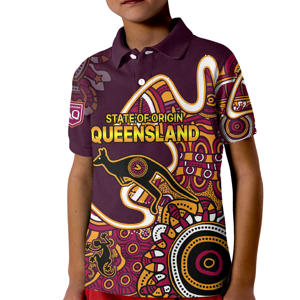 (Custom Text and Number) Queensland Rugby Kid Polo Shirt State of Origin Go Maroons Indigenous Tribal - Vibe Hoodie Shop