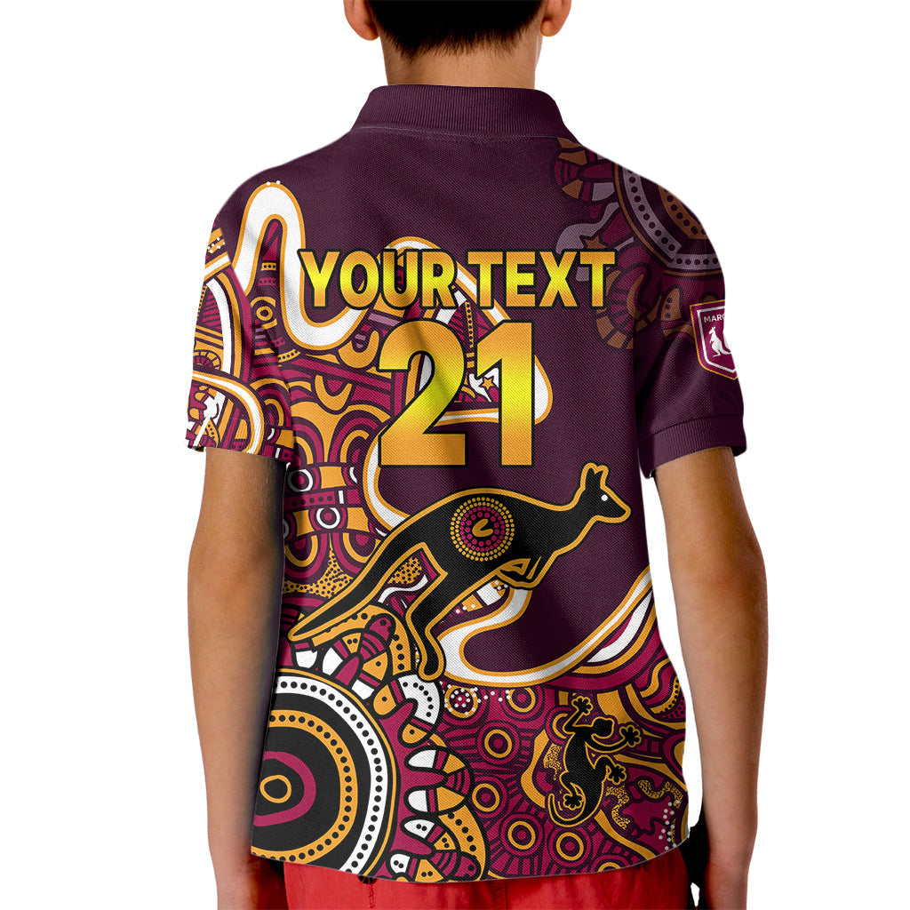 (Custom Text and Number) Queensland Rugby Kid Polo Shirt State of Origin Go Maroons Indigenous Tribal - Vibe Hoodie Shop