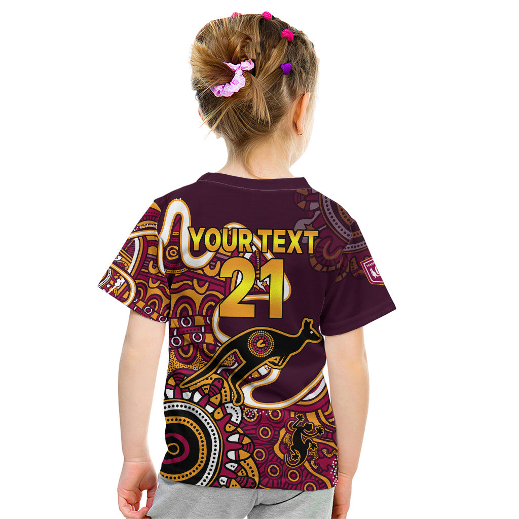 (Custom Text and Number) Queensland Rugby Kid T Shirt State of Origin Go Maroons Indigenous Tribal - Vibe Hoodie Shop