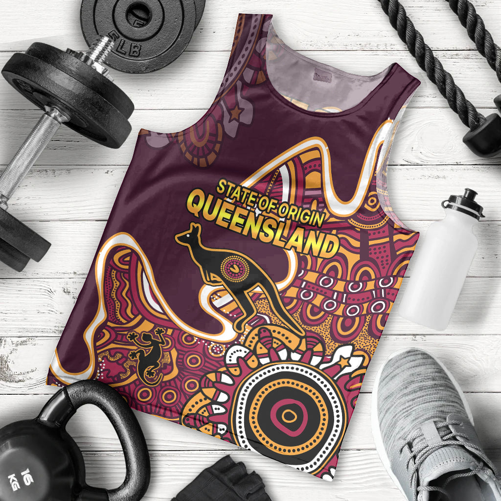 (Custom Text and Number) Queensland Rugby Men Tank Top State of Origin Go Maroons Indigenous Tribal - Vibe Hoodie Shop