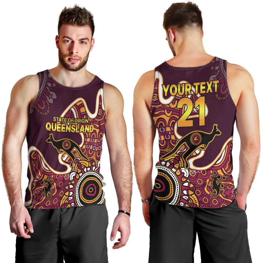 (Custom Text and Number) Queensland Rugby Men Tank Top State of Origin Go Maroons Indigenous Tribal - Vibe Hoodie Shop