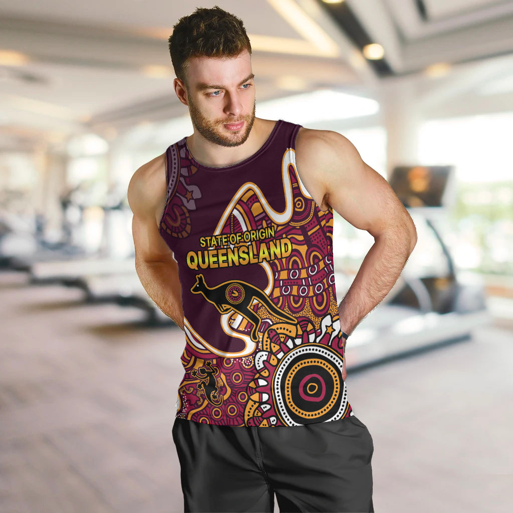 (Custom Text and Number) Queensland Rugby Men Tank Top State of Origin Go Maroons Indigenous Tribal - Vibe Hoodie Shop