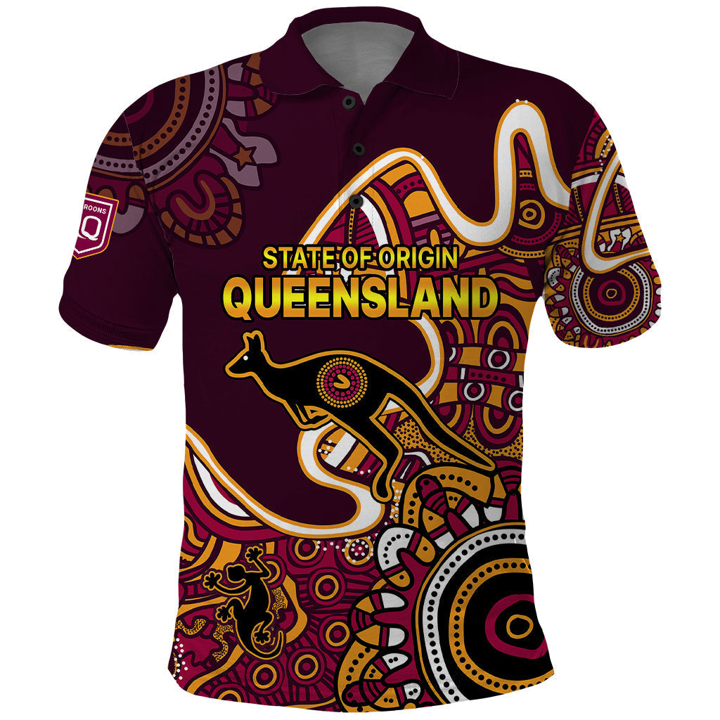 (Custom Text and Number) Queensland Rugby Polo Shirt State of Origin Go Maroons Indigenous Tribal LT9 - Vibe Hoodie Shop