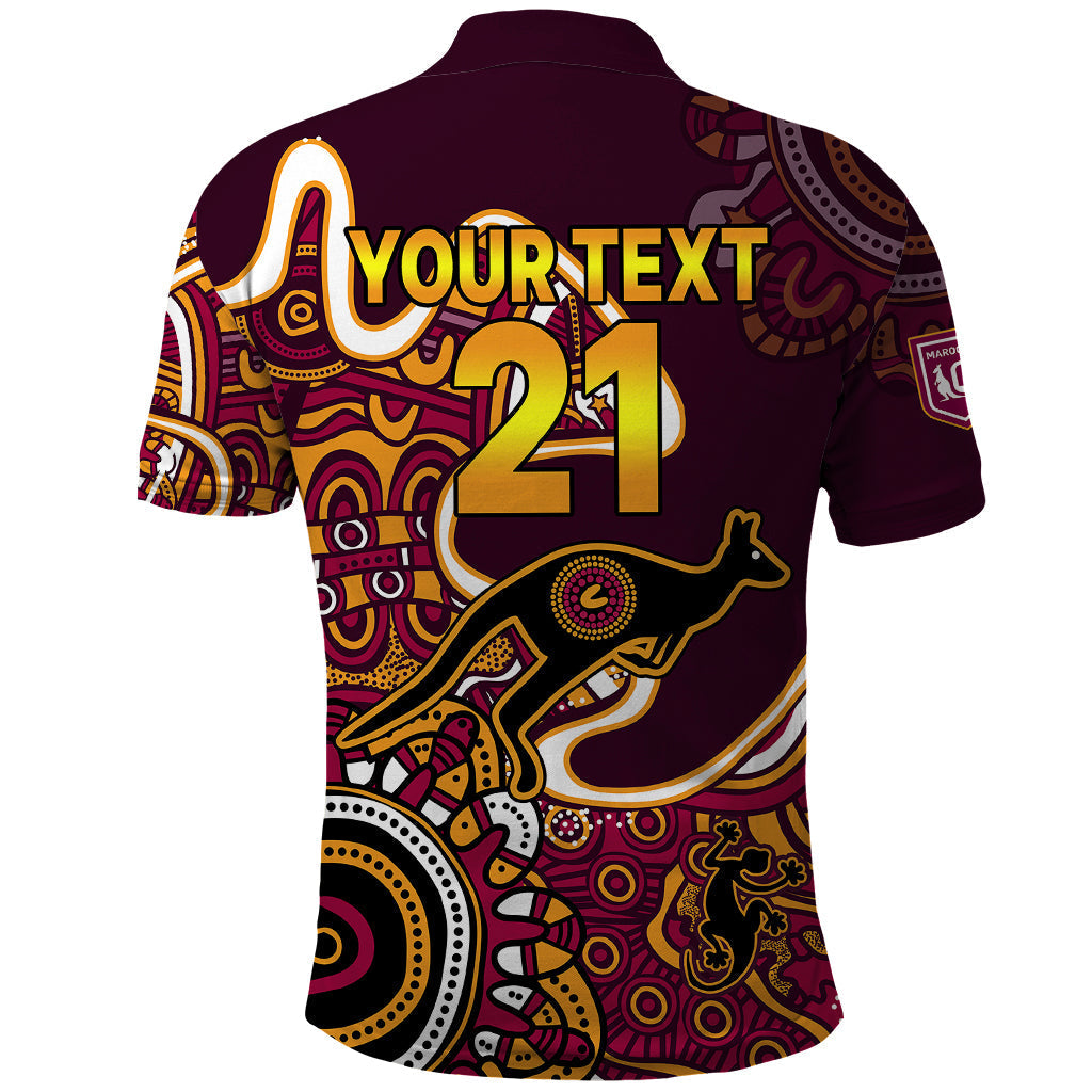 (Custom Text and Number) Queensland Rugby Polo Shirt State of Origin Go Maroons Indigenous Tribal LT9 - Vibe Hoodie Shop