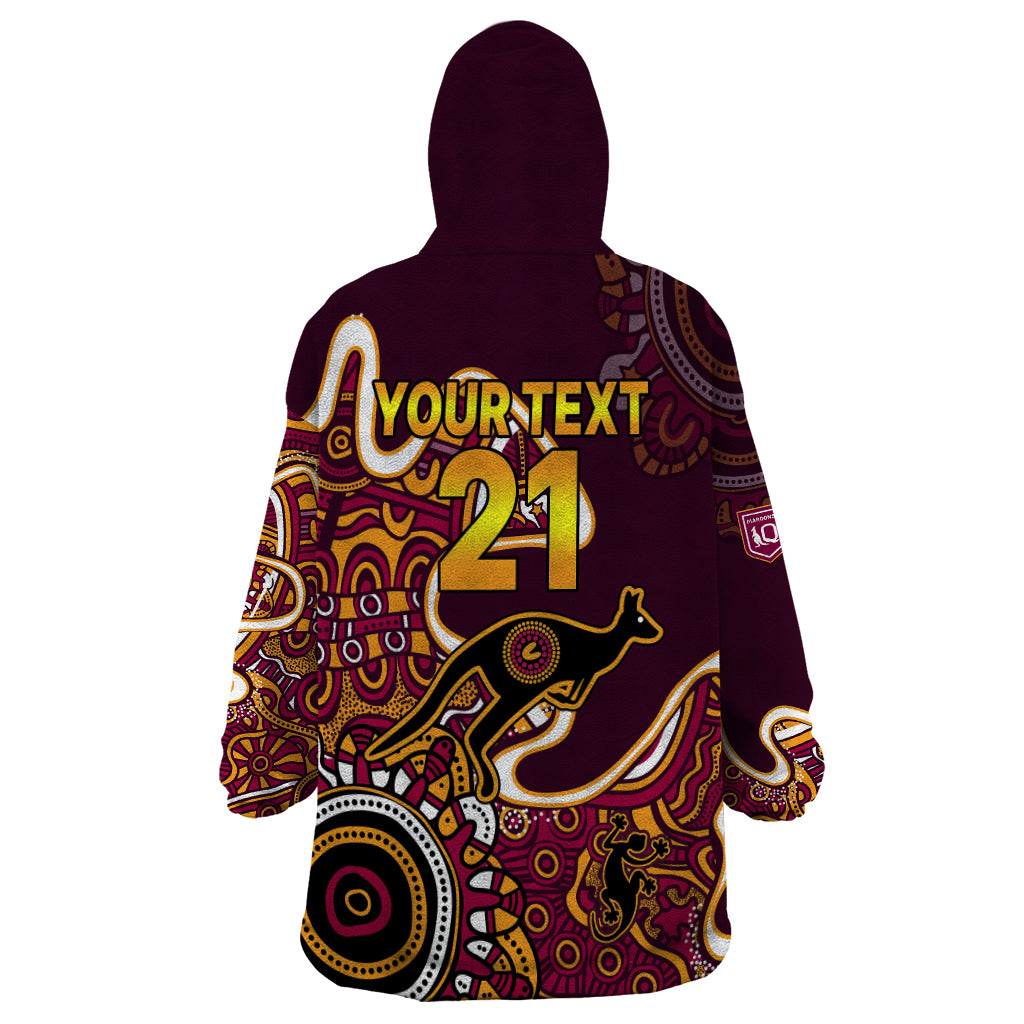 (Custom Text and Number) Queensland Rugby Wearable Blanket Hoodie State of Origin Go Maroons Indigenous Tribal - Vibe Hoodie Shop