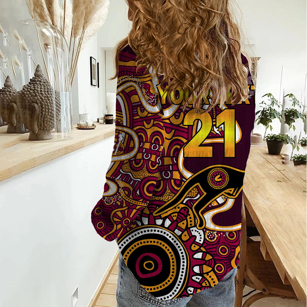(Custom Text and Number) Queensland Rugby Women Casual Shirt State of Origin Go Maroons Indigenous Tribal - Vibe Hoodie Shop