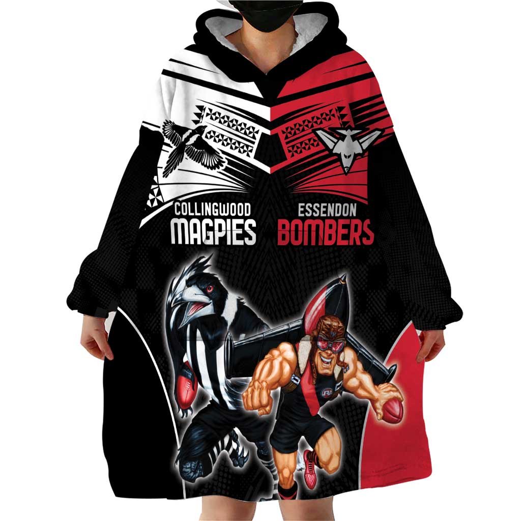 Custom Essendon and Collingwood Wearable Blanket Hoodie Together Sporty Style - Vibe Hoodie Shop