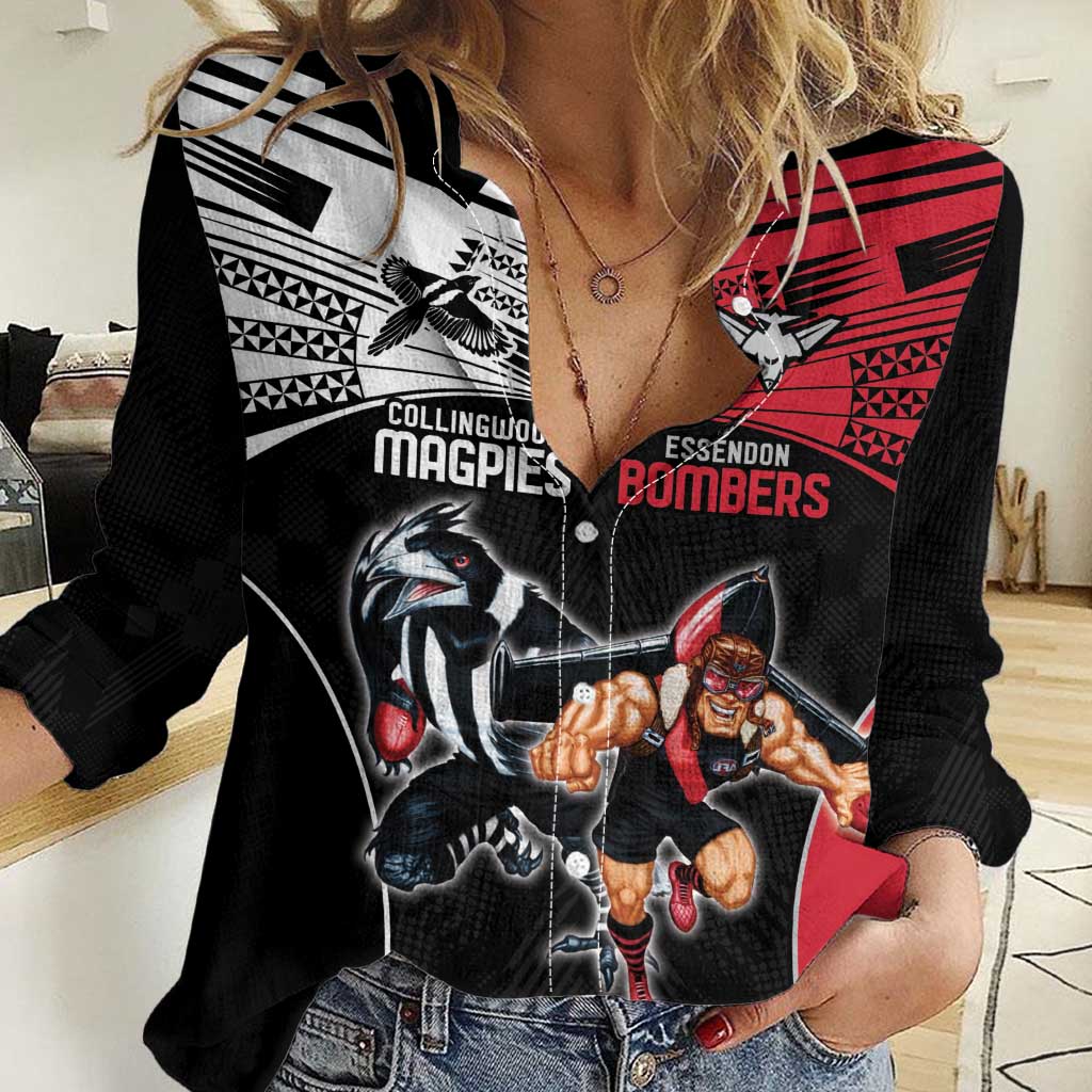 Custom Essendon and Collingwood Women Casual Shirt Together Sporty Style - Vibe Hoodie Shop